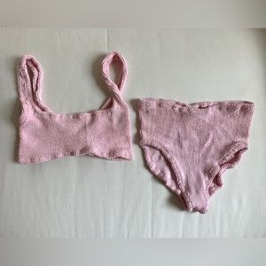 Hunza G crinkle bikini with high-waisted bottoms